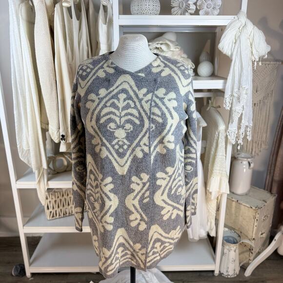 Anthropologie Hannah size XL, gray damask tan open cardigan lagenlook boho #4370 - Picture 1 of 10